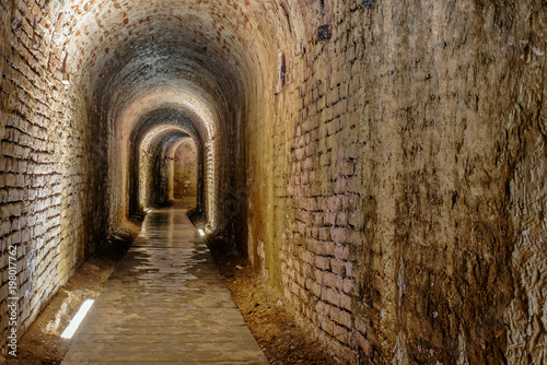 Tunnel running inside the fortification protecting the City fortress of Palmanova, Italy