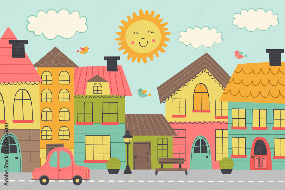 street of a small town - vector illustration, eps
