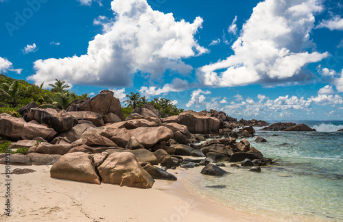 Tropical beach on La Digue island, Seychelles