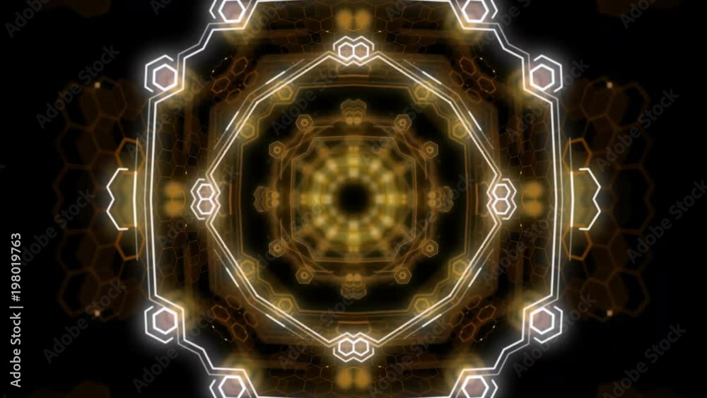 Psychedelic Hexagon Pulsing Kaleidoscope Tempo Abstract Background Loop