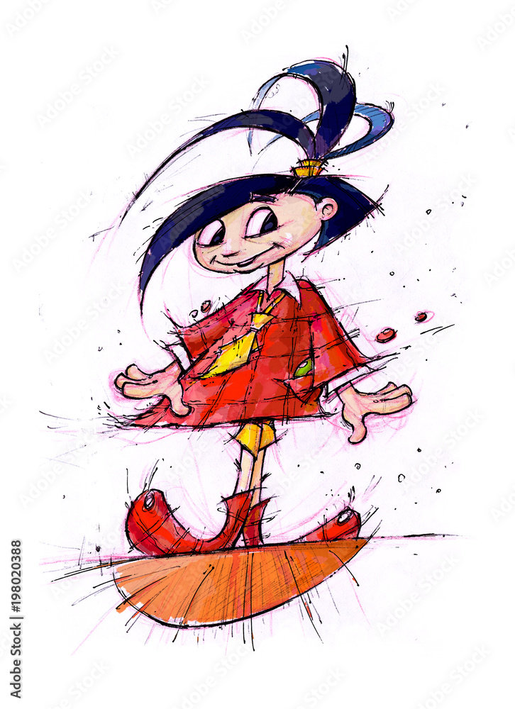 Obraz premium Sketch of the girl's character. Picture of a cartoon character for a cartoon.