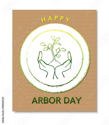 Arbor Day card with hands and tree.Isolated on white background. Vector illusrtation photo