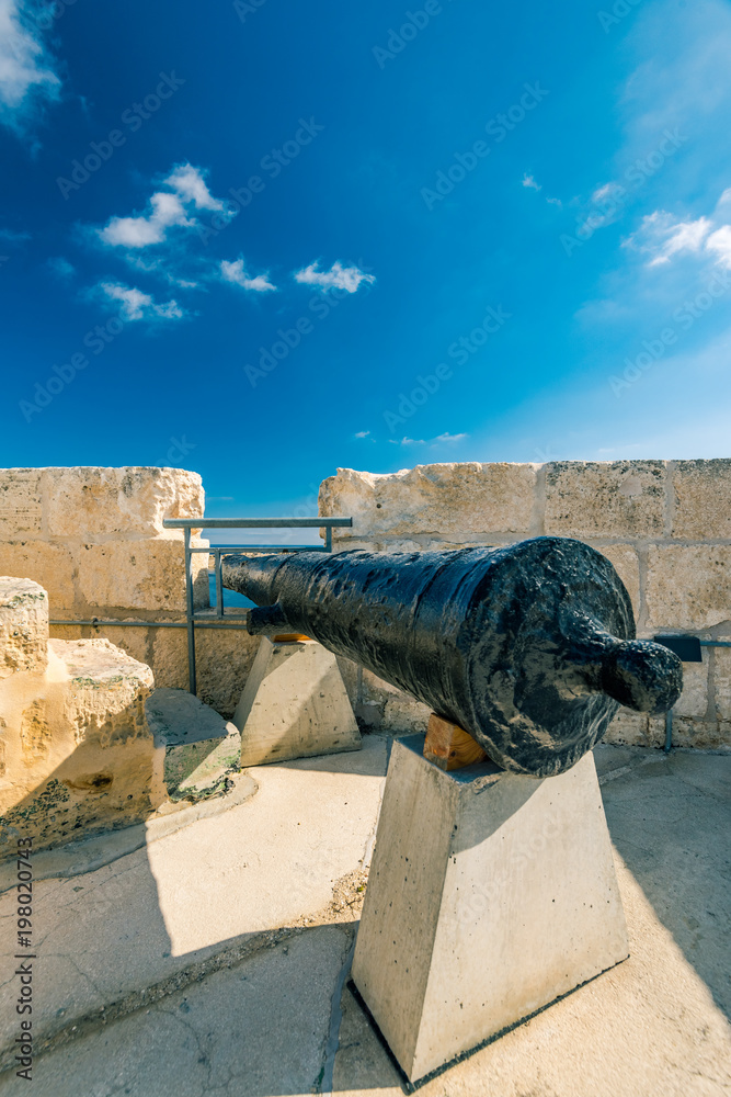 Old canon in barracks of Fort Saint Angelo, Birgu, Malta Old canon in barracks of Fort Saint Angelo, Birgu, Malta