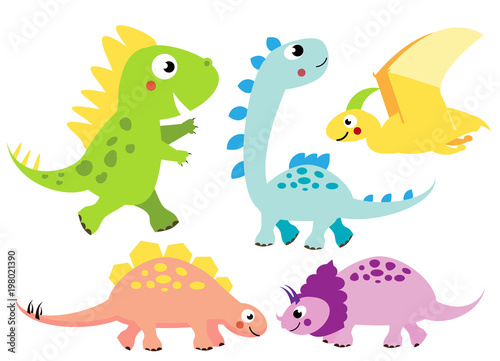 Cute dinosaurs set. Cartoon dino characters, isolated elements for kids design.