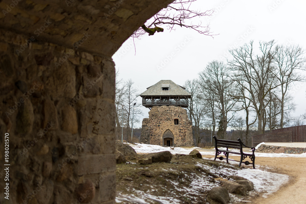 Fototapeta premium Runed guard tower of an medieval castle