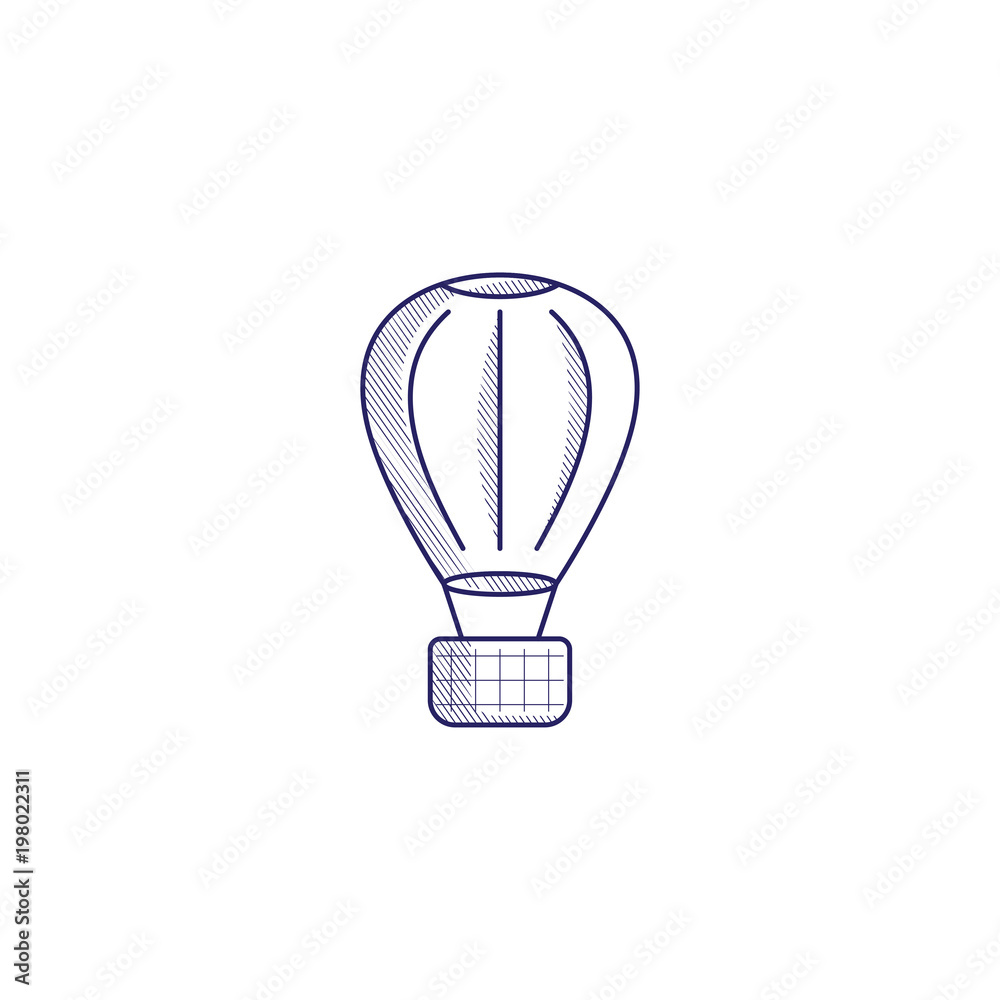 Minimalistic hand-drawn icon with a big air balloon. Hatched web icon Minimalistic hand-drawn icon with a big air balloon. Hatched web icon