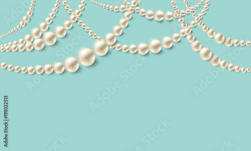 Realistic pearl necklaces over turquoise background. Vector