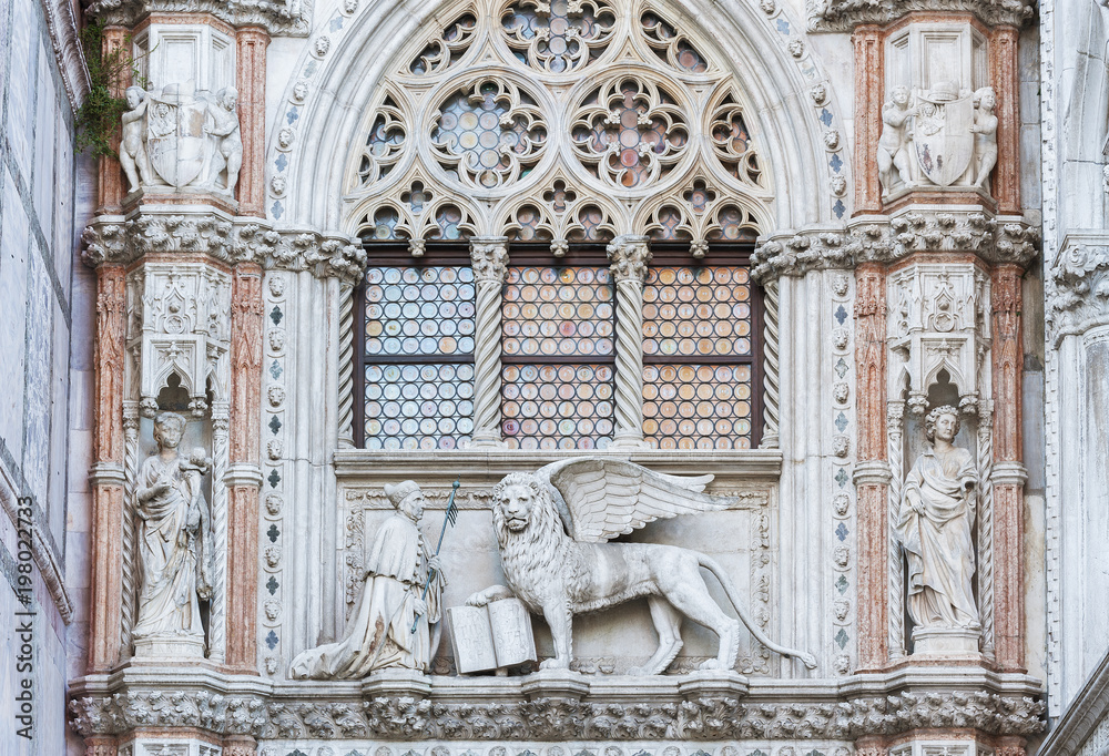 Winged lion sculpture, symbol of Venice, Italy