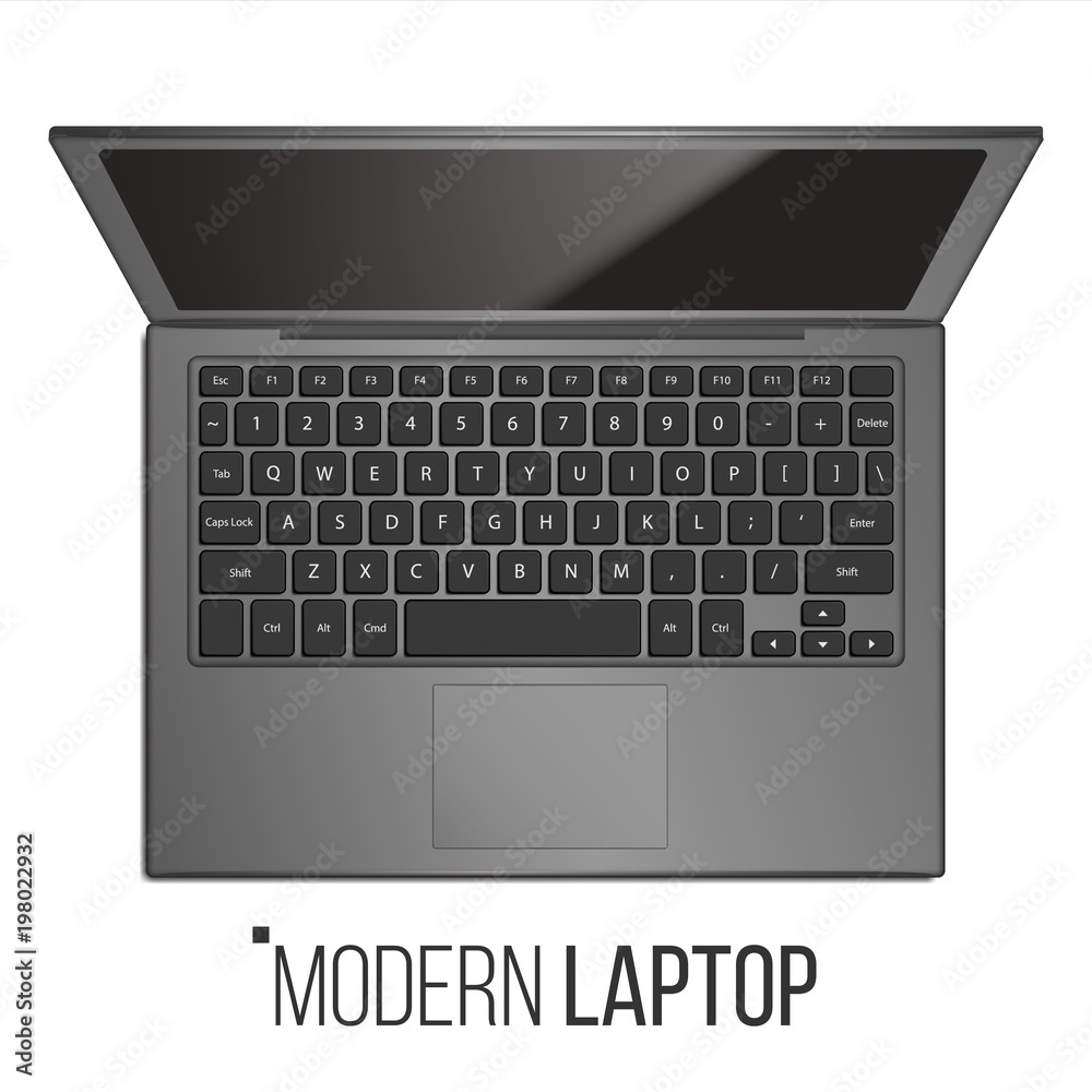 Laptop Computer Vector. Realistic Modern Office Laptop. Top View. Isolated Illustration Laptop Computer Vector. Realistic Modern Office Laptop. Top View. Isolated Illustration