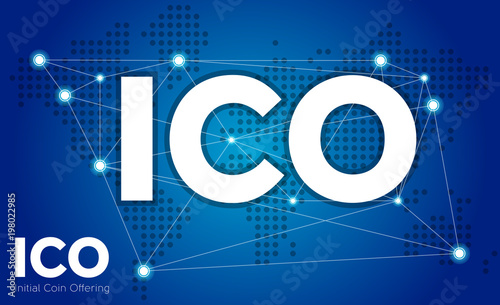 ICO - Initial Coin Offering. ICO token concept. Illustration for news, presentation, social media, blog
