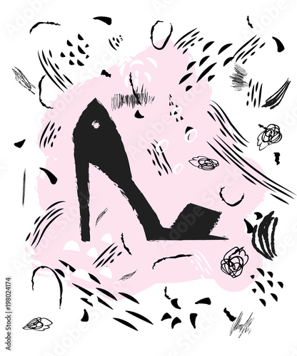 Artistic card with fashion shoes black silhouette