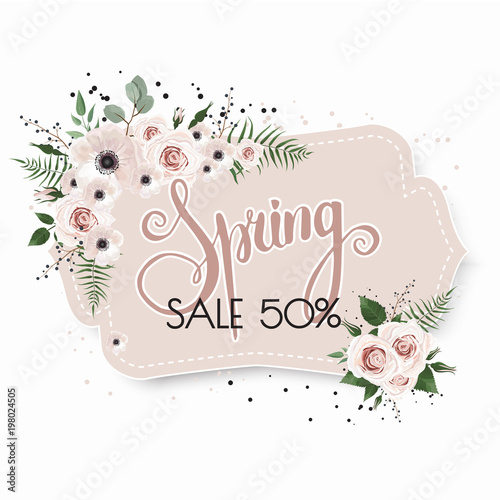 Spring sale background with beautiful flowers