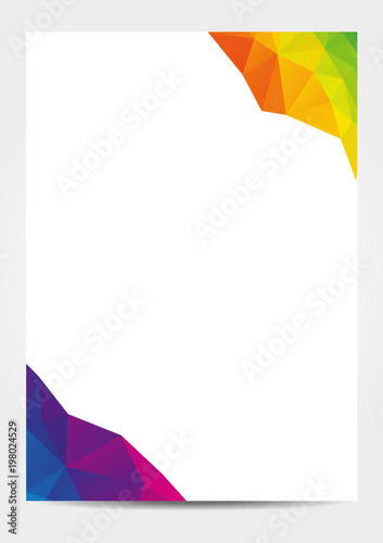 Modern A4 paper corporate business template - colorful low polygonal ornament in header and footer, isolated document