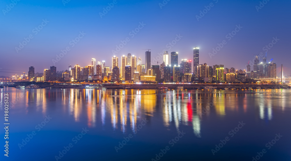 Chongqing's beautiful city night view skyline