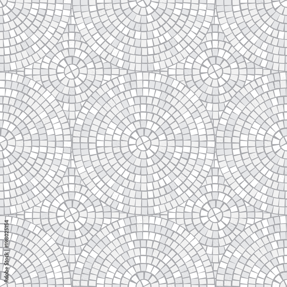 Abstract mosaic seamless pattern. Fragments of a circle laid out from tiles trencadis. Vector background.