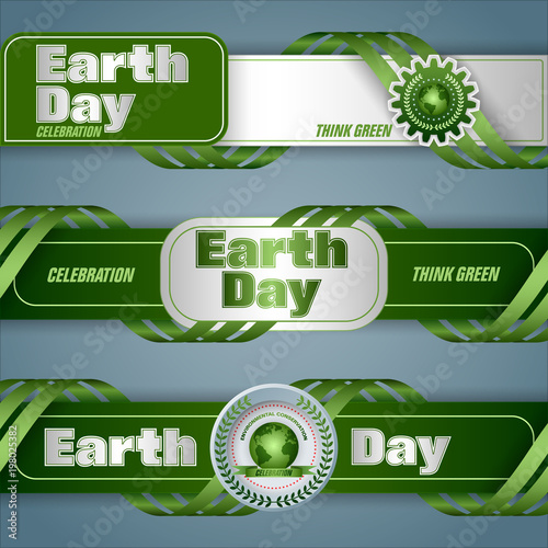 Set of banners background, design with texts and green Earth globe for Earth day celebration; Vector illustration