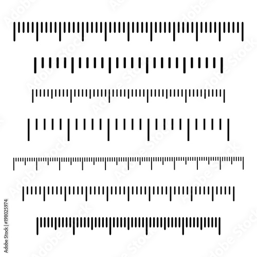 Black scale, markup for rulers. Different units of measurement. Vector illustration