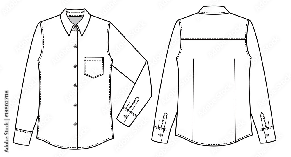 Shirt Blouse fashion flat technical drawing template Stock Vector ...