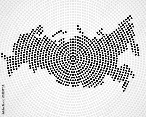 Abstract Russia map of radial dots, halftone concept. Vector