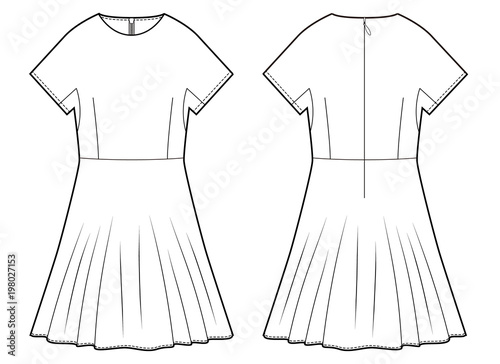 Dress Onepiece fashion flat technical drawing template