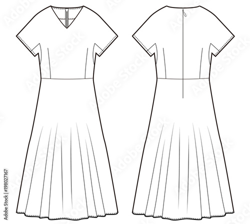 Dress Onepiece fashion flat technical drawing template