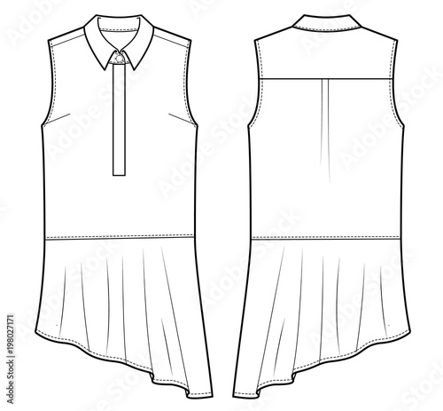 Shirt Onepiece Dress fashion flat technical drawing template