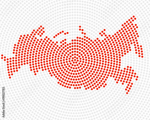 Abstract Russia map of radial dots, halftone concept. Vector
