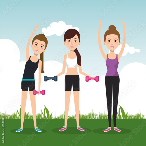 athletic people practicing exercise characters vector illustration design