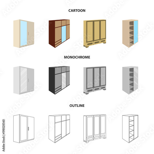 Wardrobe with mirror, wardrobe, shelving with mezzanines. Bedroom furniture set collection icons in cartoon,outline,monochrome style vector symbol stock illustration web. photo