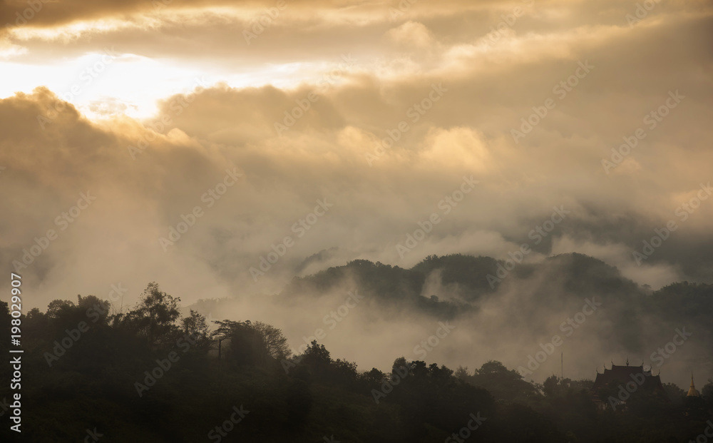 Beautiful mountains with clouds and fogs.