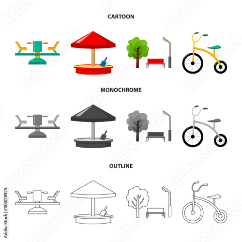 Carousel, sandbox, park, tricycle. Playground set collection icons in cartoon,outline,monochrome style vector symbol stock illustration web.
