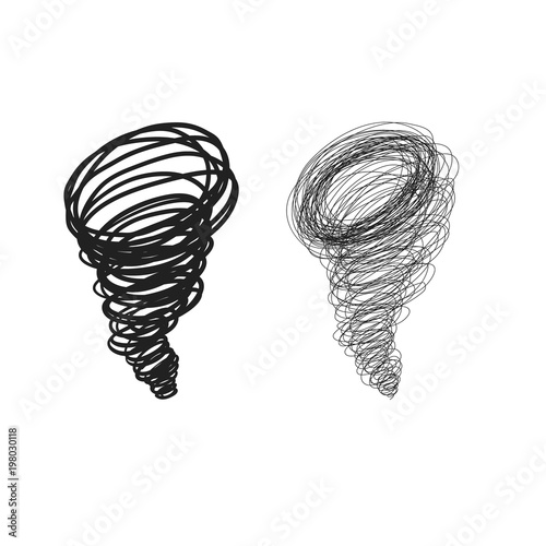 Vector hand-drawn doodle and scribble hurricane symbol. Sketch black outline thick and thin line cyclone tornado sing for educational, business, weather illustrations