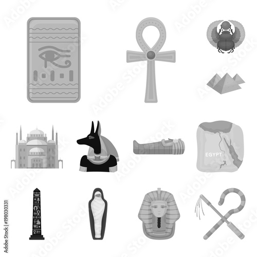 Ancient Egypt monochrome icons in set collection for design. The reign of Pharaoh vector symbol stock web illustration.