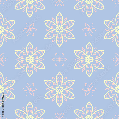 Floral blue seamless pattern. Colored background with beige and pink elements