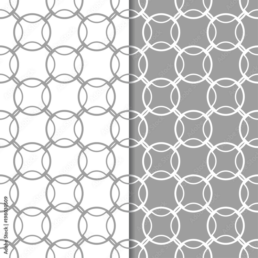 Fototapeta premium Gray and white geometric seamless patterns