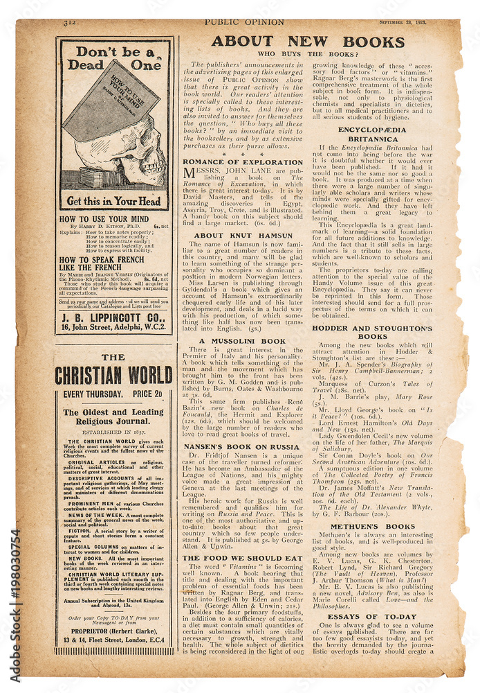 Newspaper Page English Text Advertisement Used Paper Stock Photo Adobe Stock