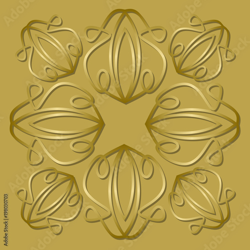 Luxurious golden tile with plastic vintage ornament, elegant vector background for gift boxes, packages