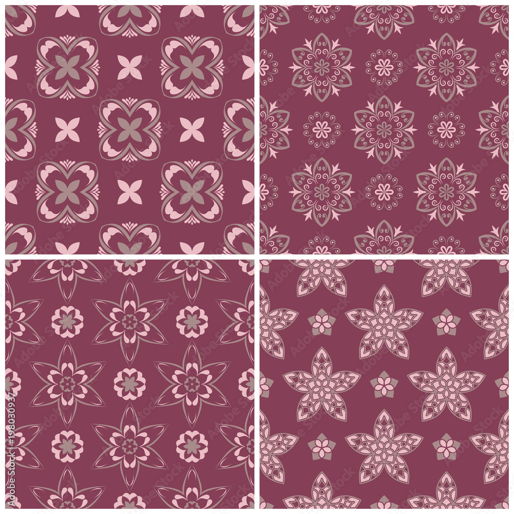 Set of violet seamless backgrounds with floral patterns Set of violet seamless backgrounds with floral patterns