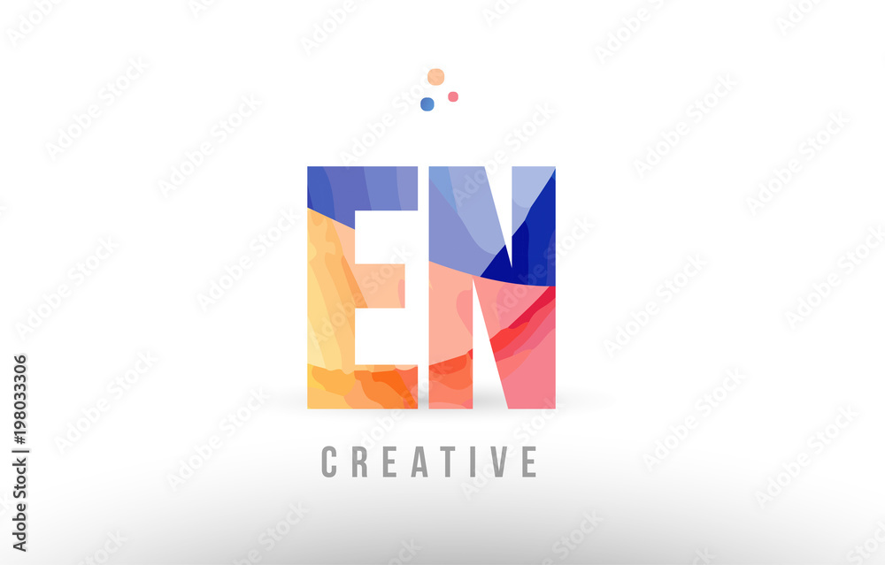 orange blue alphabet letter en e n logo icon design with dots