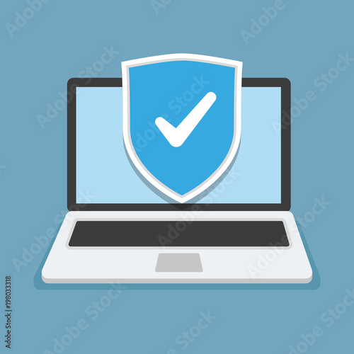 Secure laptop locked. Vector design flat icon