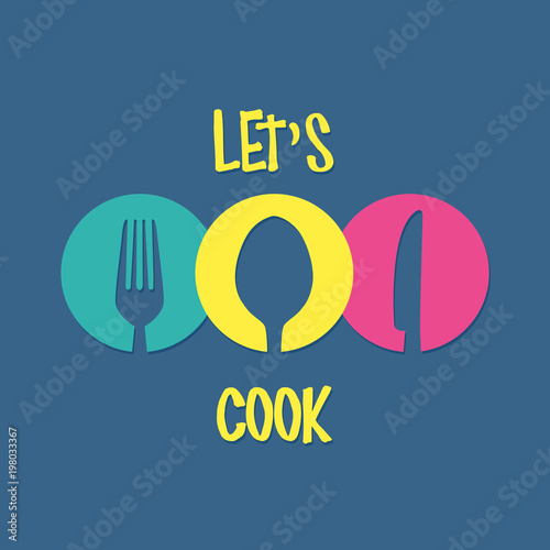 Knife, fork and spoon. Let's cook labels and logo elements