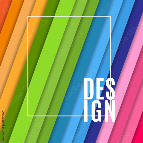 Abstract banner with white frame and text Design on bright colorful background from inclined diagonal stripes Design element of banners advertising sales for business Creative modern concept Vector