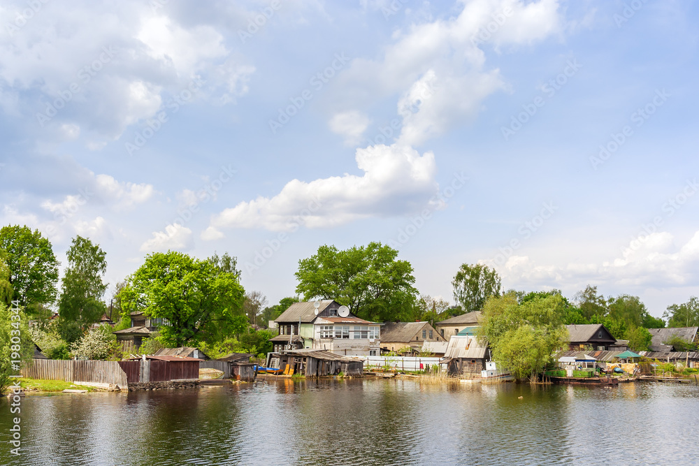 Ostashkov houses on the shore of Lake Seliger