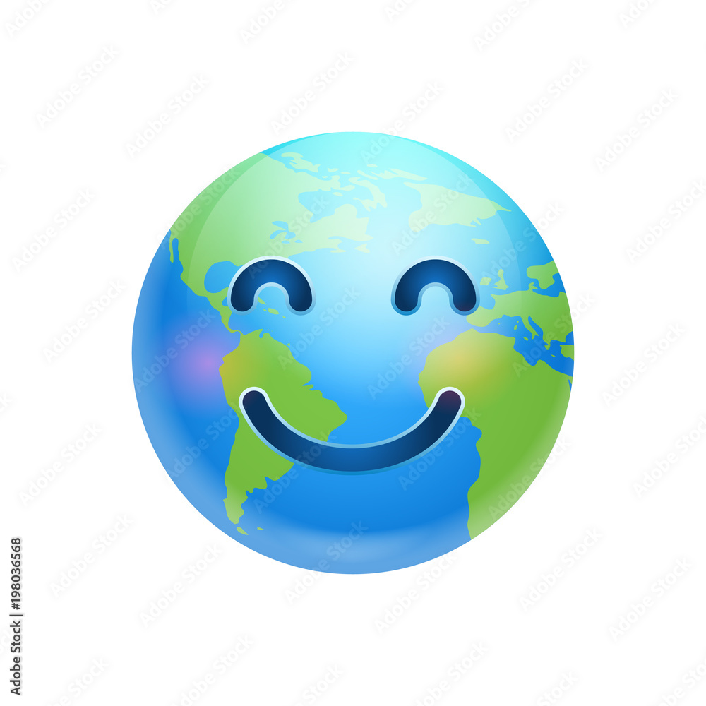Cartoon Earth Face Happy Smile Icon Funny Planet Emotion Flat Vector Illustration Cartoon Earth Face Happy Smile Icon Funny Planet Emotion Flat Vector Illustration