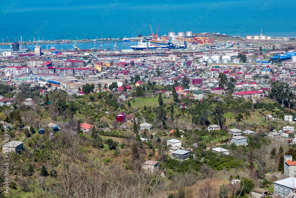 View from the observation deck on the georgian city of Batumi, Europe. Tourist center on the Black Sea coast
