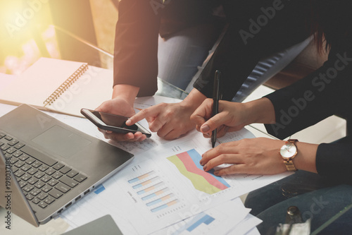 Business young woman agree to be partner,Sales manager are presenting export items to partner,Investors joint venture with customers,Secretary contacted the work successfully.