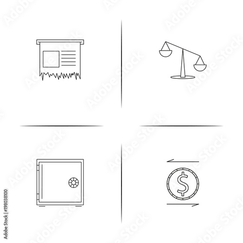Banking, Finance And Money simple linear icons set. Outlined vector icons