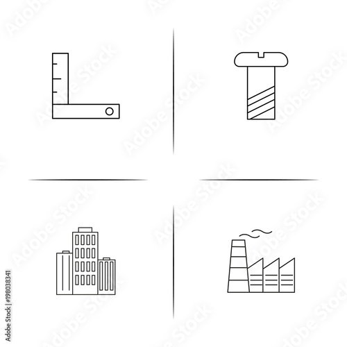 Buildings And Constructions simple linear icons set. Outlined vector icons