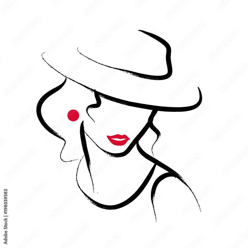 Vector artistic hand drawn stylish young lady portrait isolated on white background. Fashion girl model icon. Woman in hat. Beauty illustration, logo design. Fashion poster, placard, banner. Vector artistic hand drawn stylish young lady portrait isolated on white background. Fashion girl model icon. Woman in hat. Beauty illustration, logo design. Fashion poster, placard, banner.
