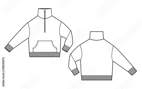 Anorak track top fashion flat technical drawing template